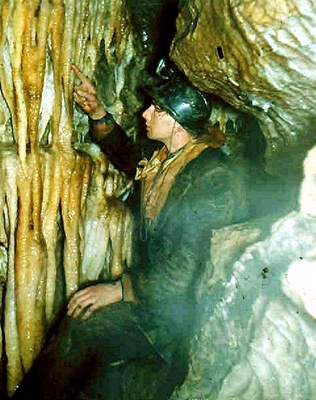 Photograph of Barry King near the Giant's Wind Pipe in Giant's Hole about 1958